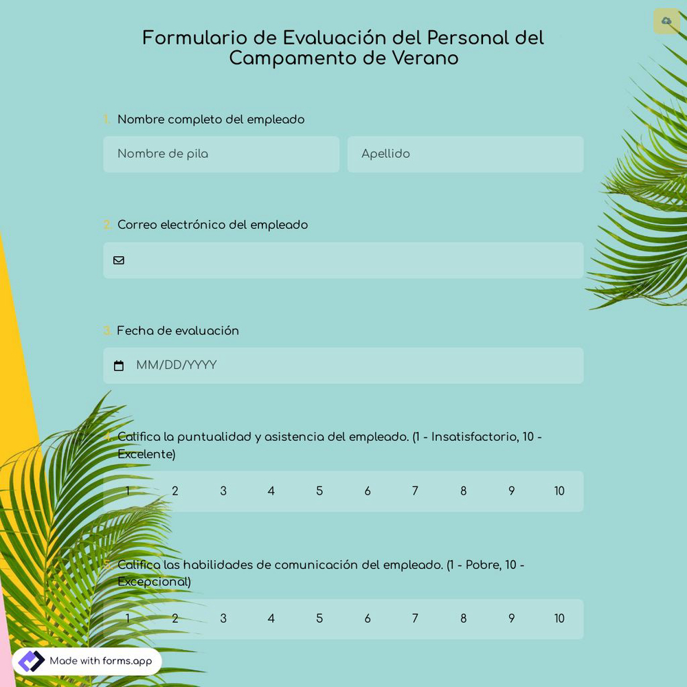Formulario de Evaluación del Personal del Campamento de Verano
