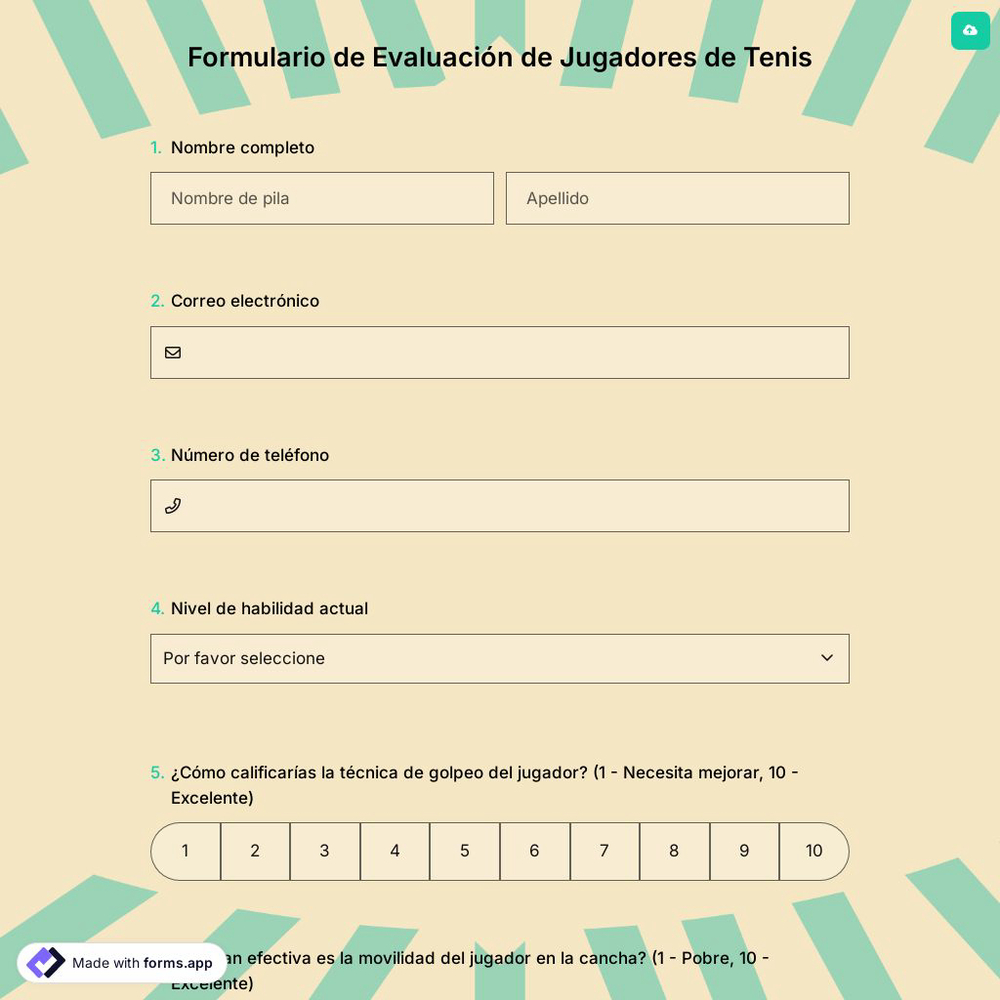 Formulario de Evaluación de Jugadores de Tenis