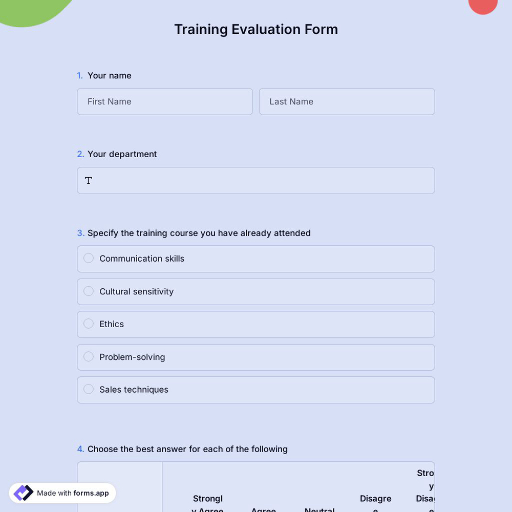 Training Evaluation Form 