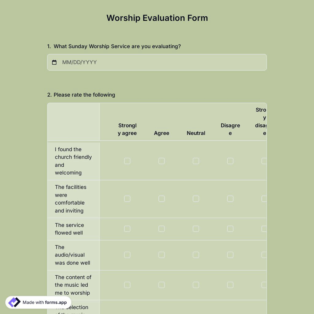 Worship Evaluation Form