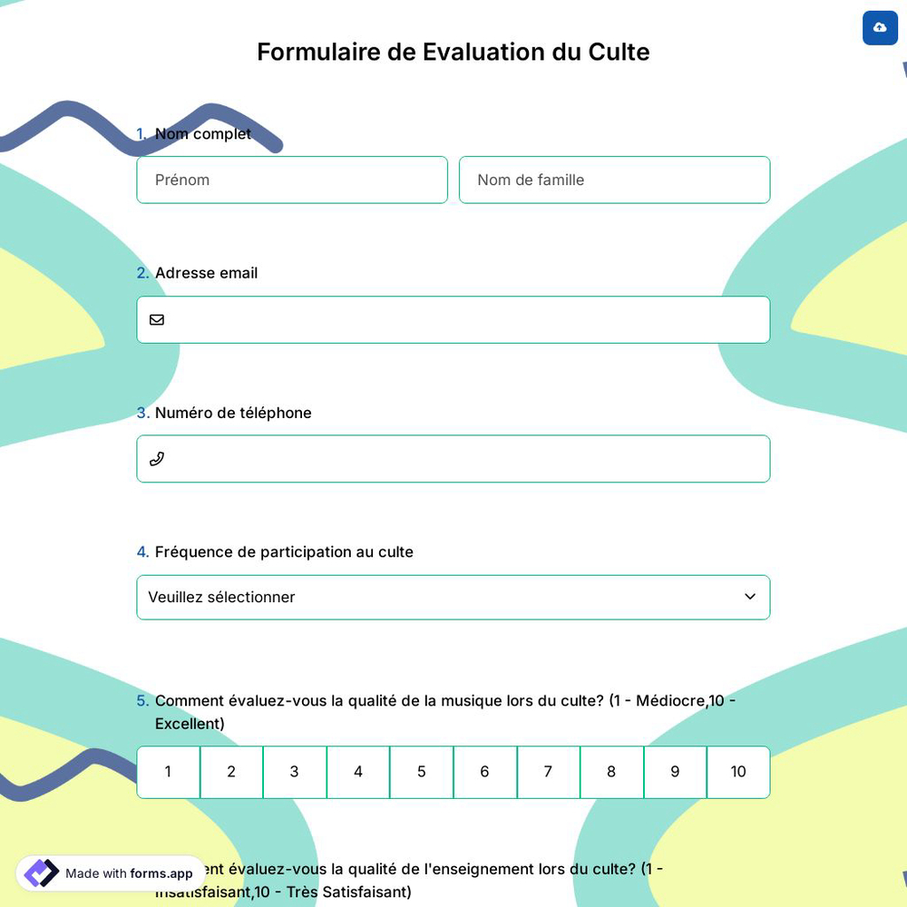 Formulaire de Evaluation Culte