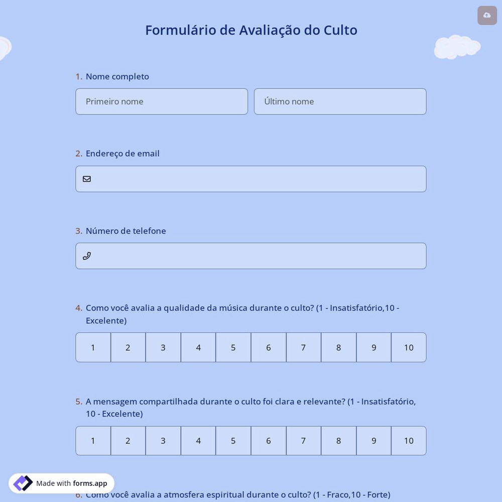 Formulário de Avaliação do Culto