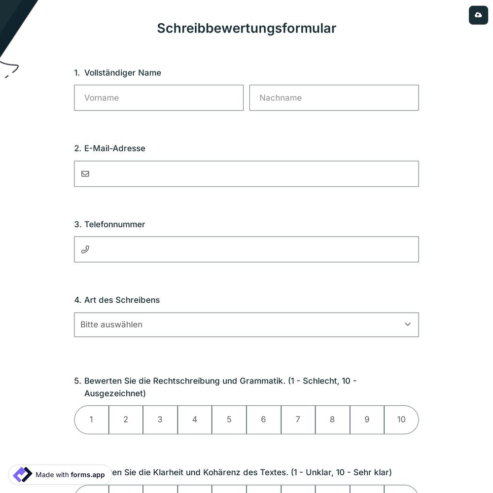 Schreibbewertungsformular