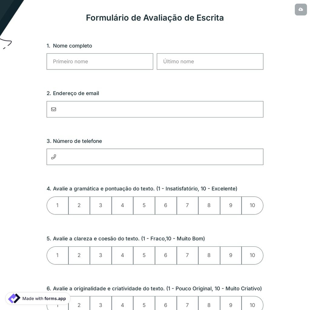 Formulário de Avaliação de Escrita