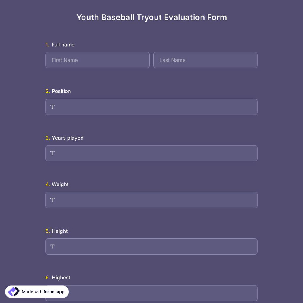 Youth Baseball Tryout Evaluation Form