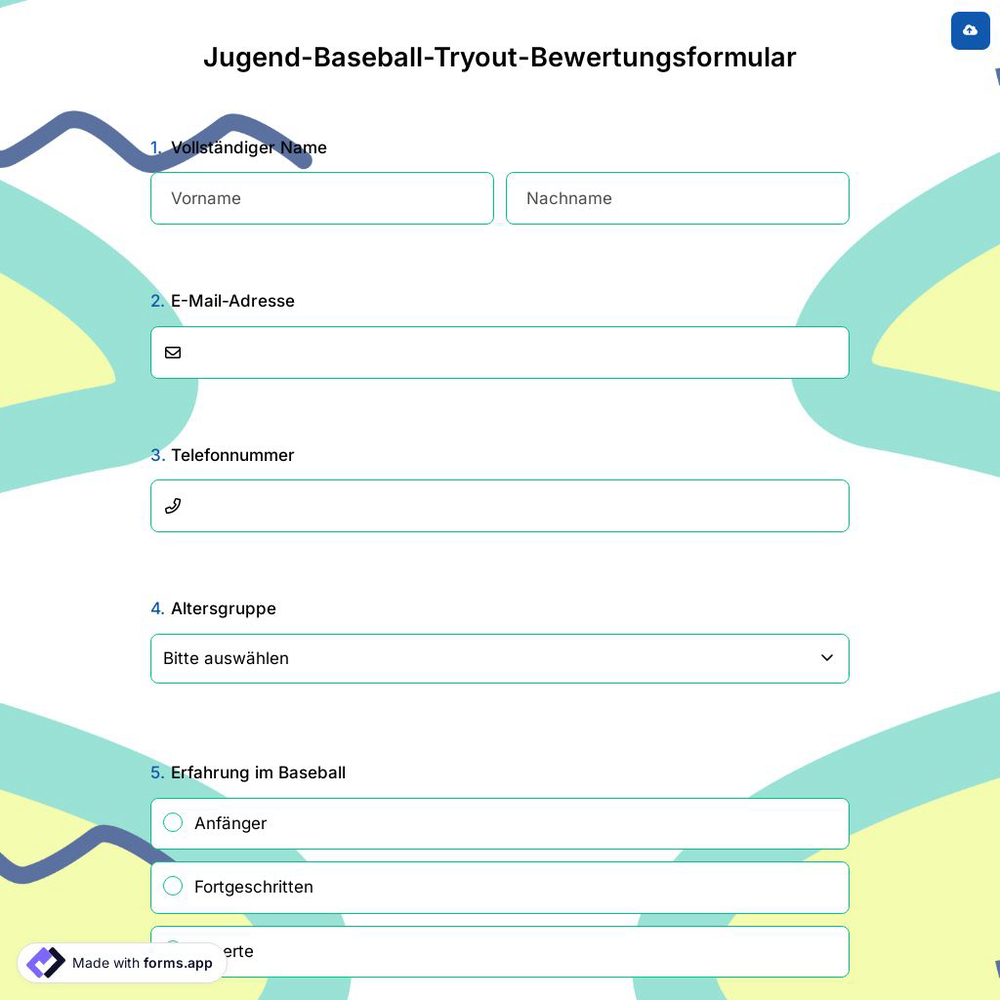 Jugend-Baseball-Tryout-Bewertungsformular