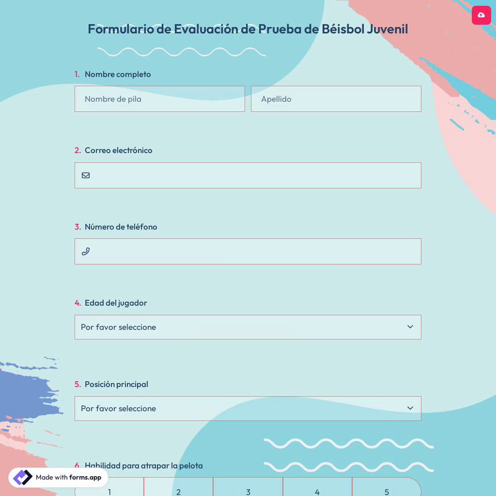 Formulario de Evaluación de Prueba de Béisbol Juvenil