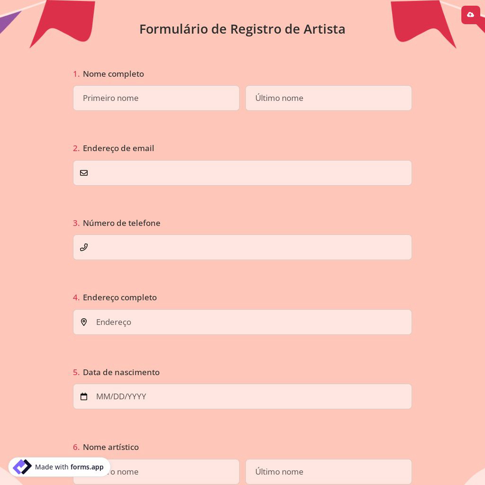 Formulário de Registro de Artista
