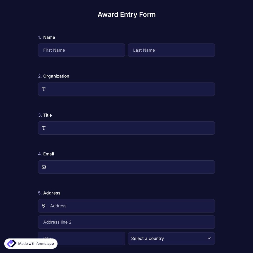 Award Entry Form