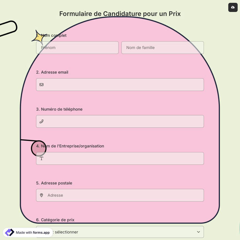 Formulaire de Candidature pour un Prix