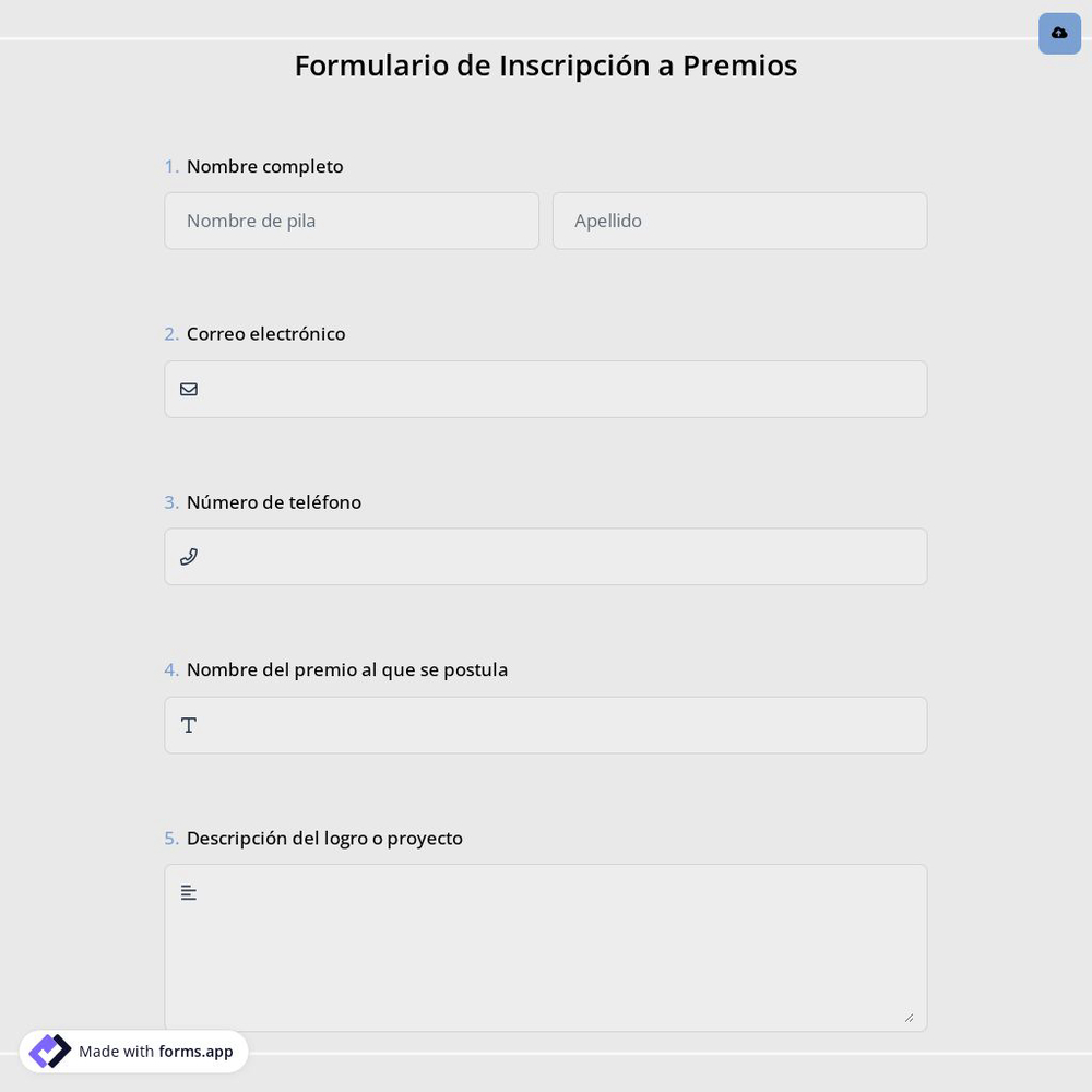 Formulario de Inscripción a Premios