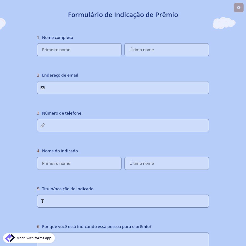 Formulário de Indicação de Prêmio