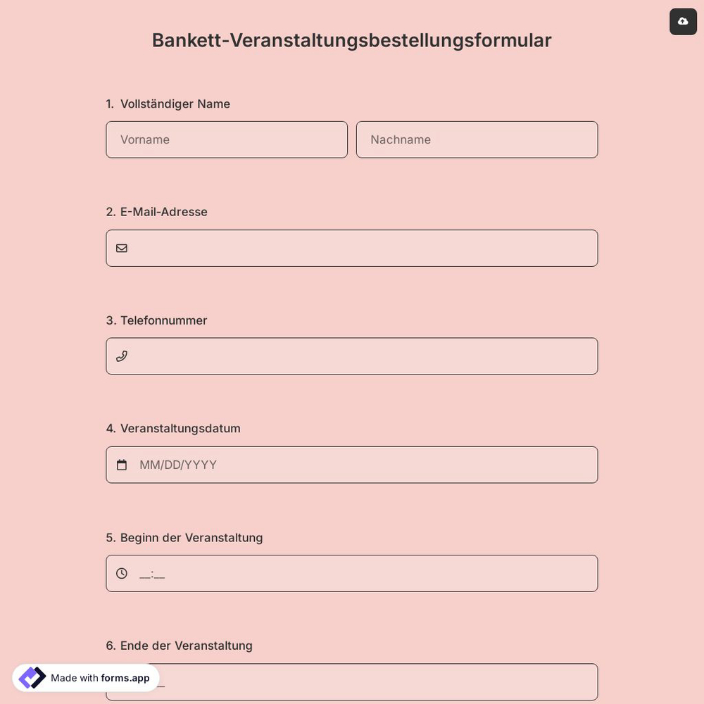 Bankett-Veranstaltungsbestellungsformular