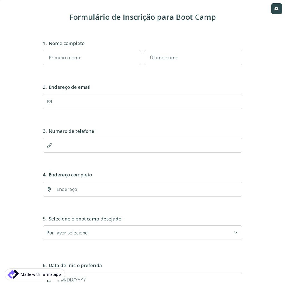 Formulário de Inscrição para Boot Camp