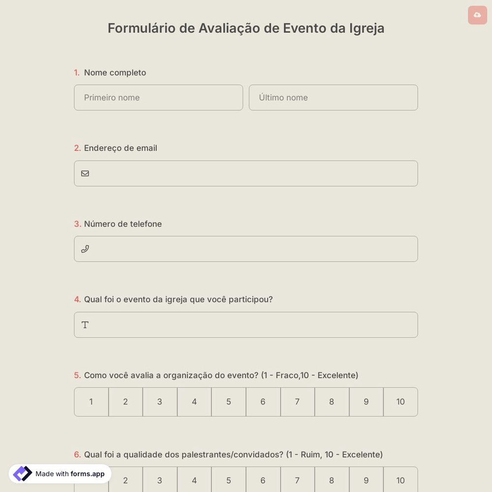 Formulário de Avaliação de Evento da Igreja