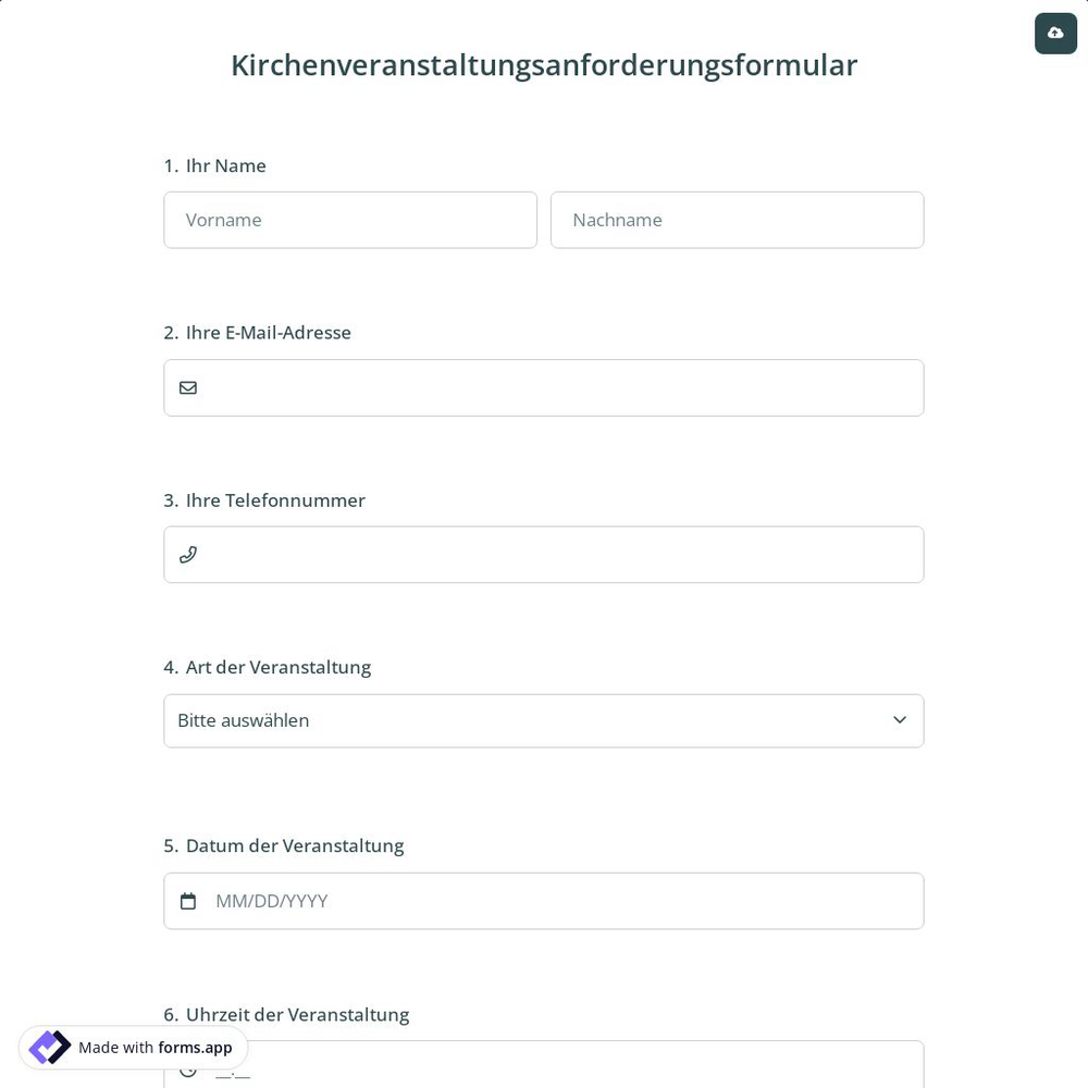 Kirchenveranstaltungsanforderungsformular