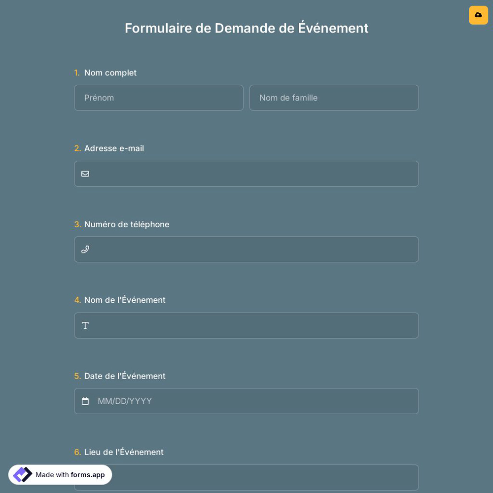 Formulaire de Demande de Événement