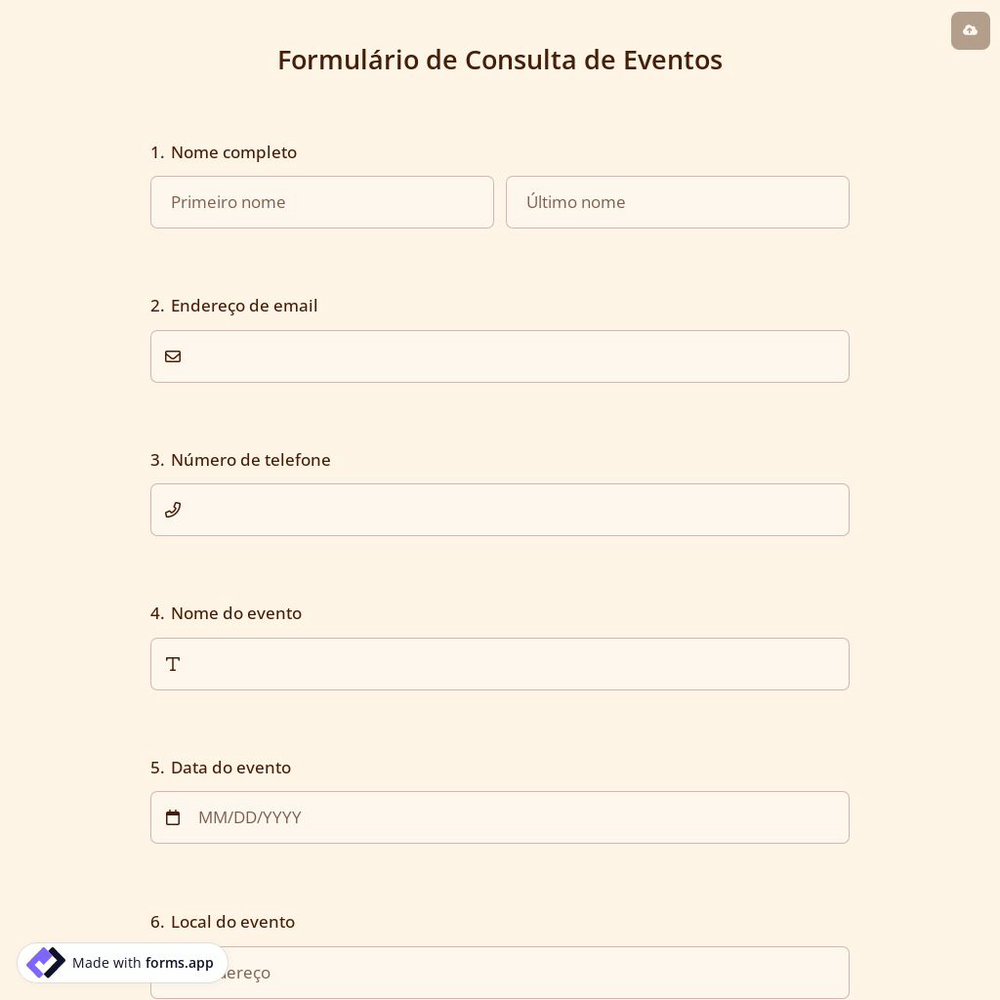 Formulário de Consulta de Eventos