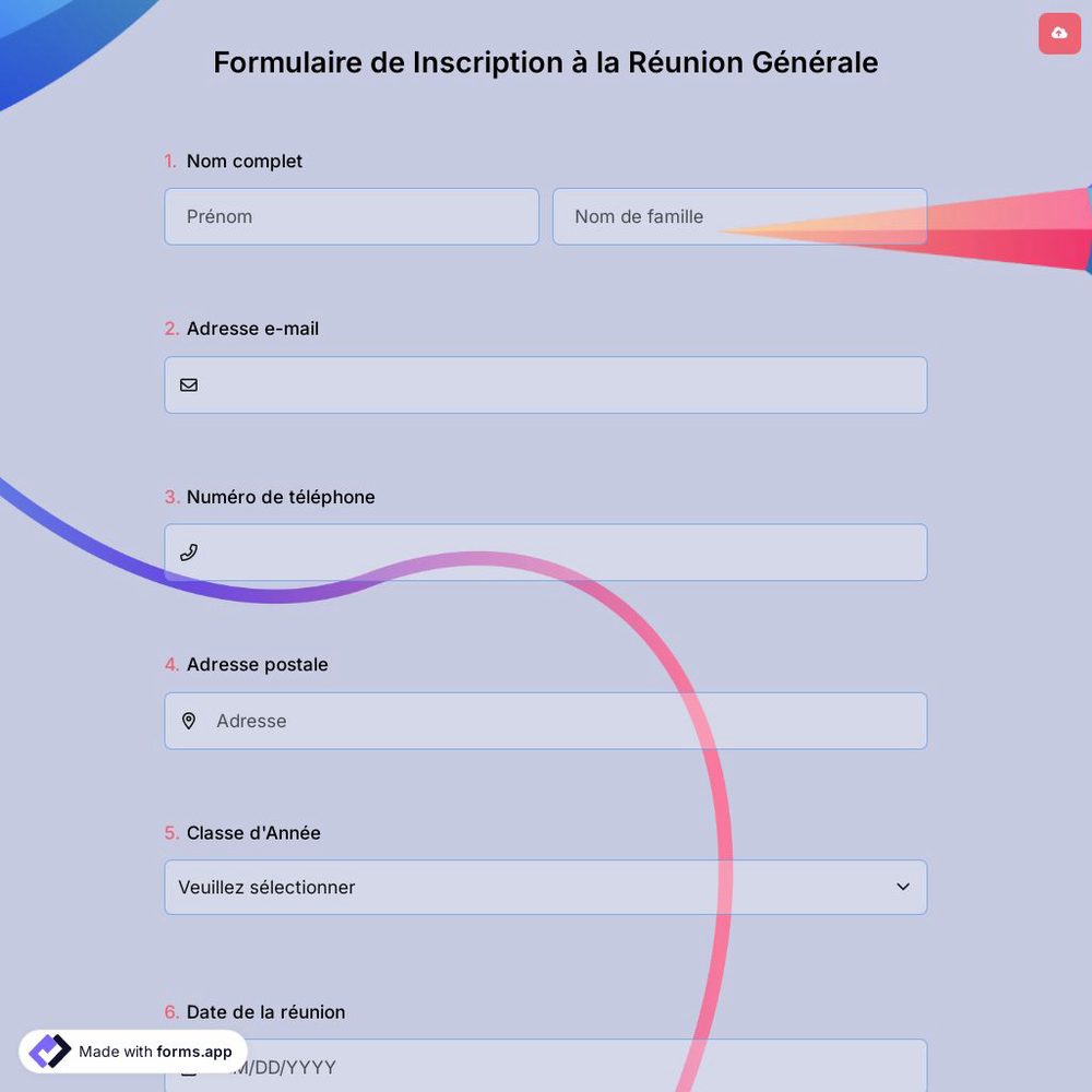Formulaire de Inscription à la Réunion Générale