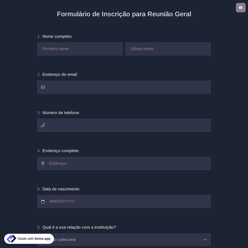 Formulário de Inscrição para Reunião Geral