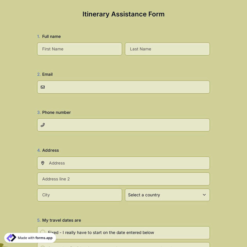 Itinerary Assistance Form 