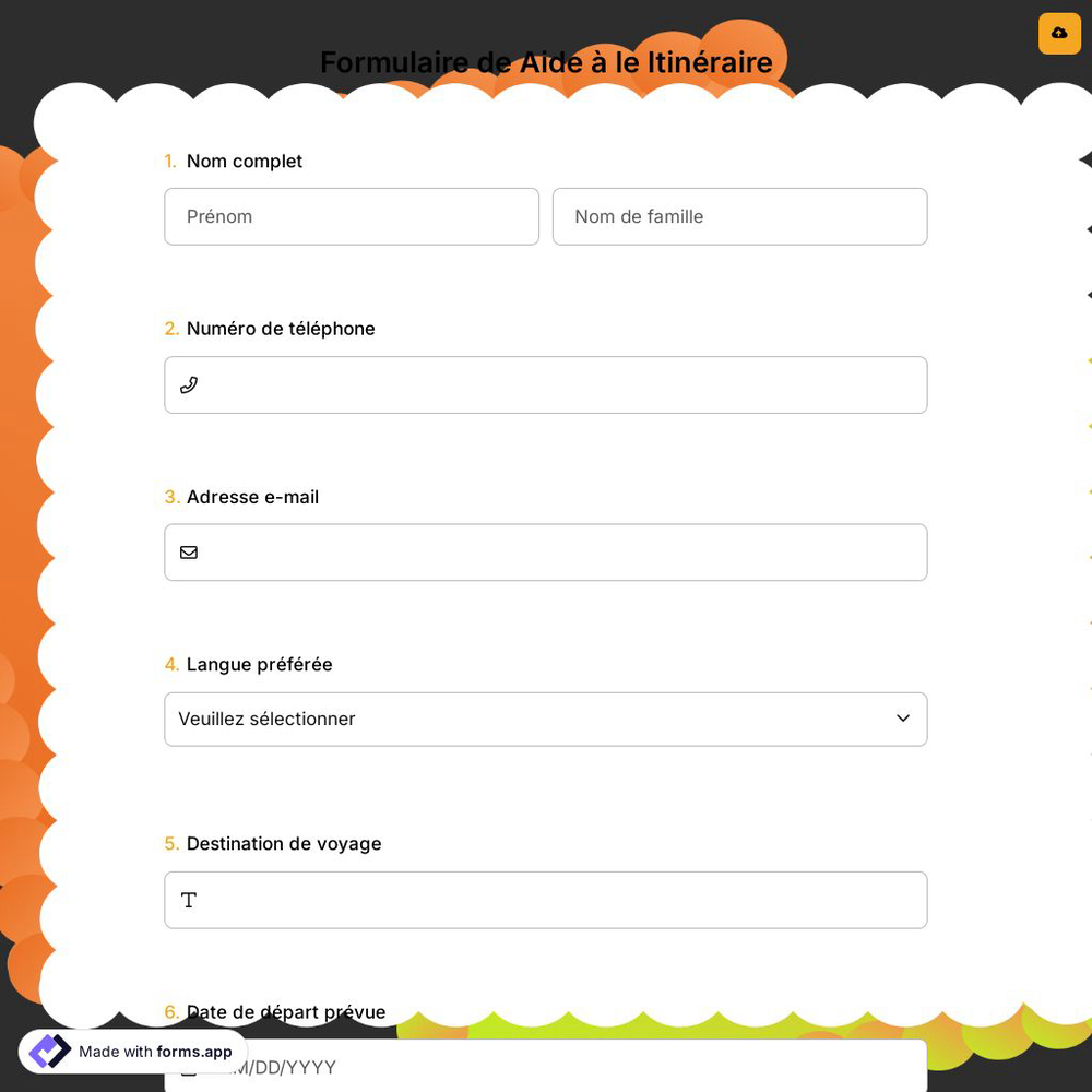 Formulaire de Aide à le Itinéraire