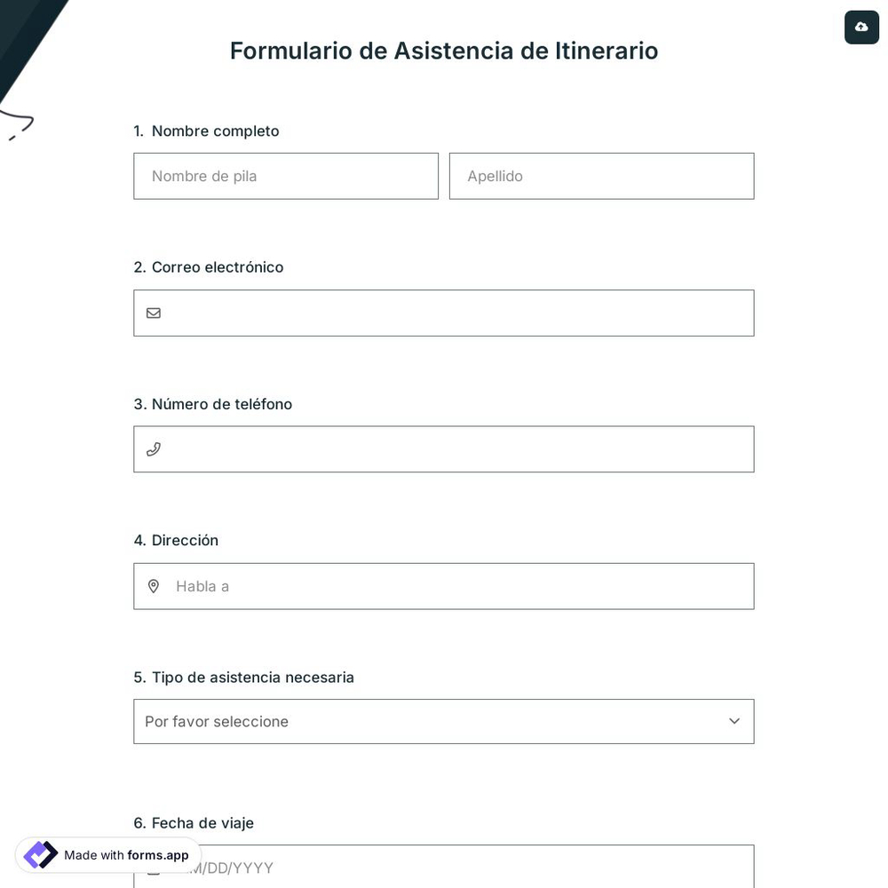 Formulario de Asistencia de Itinerario