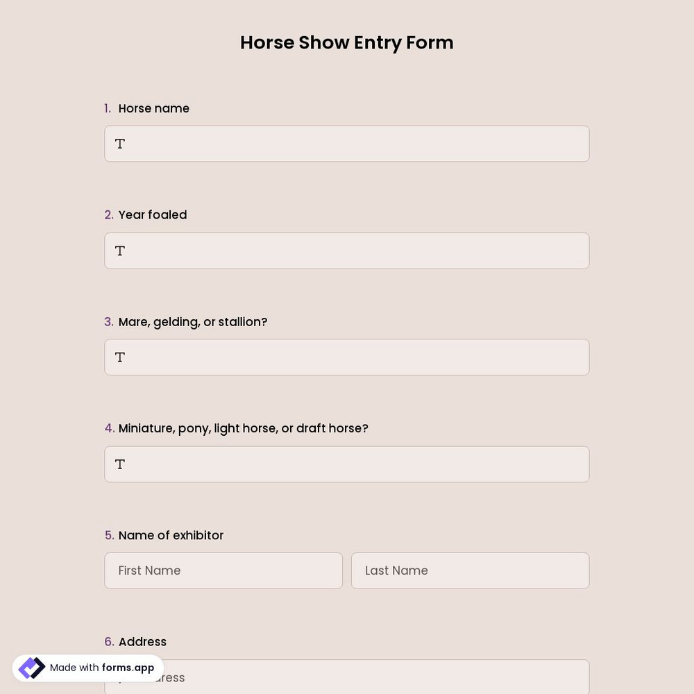 Horse Show Entry Form