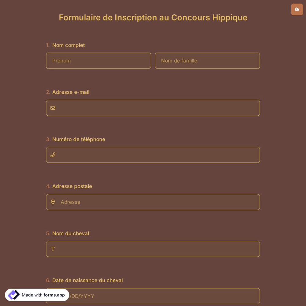 Formulaire de Inscription au Concours Hippique