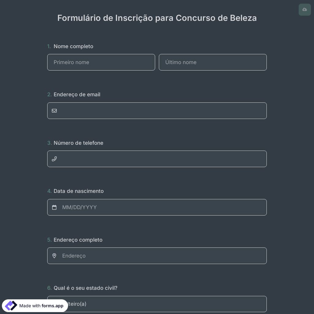 Formulário de Inscrição para Concurso de Beleza