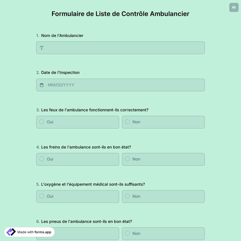 Formulaire de Liste de Contrôle Ambulancier