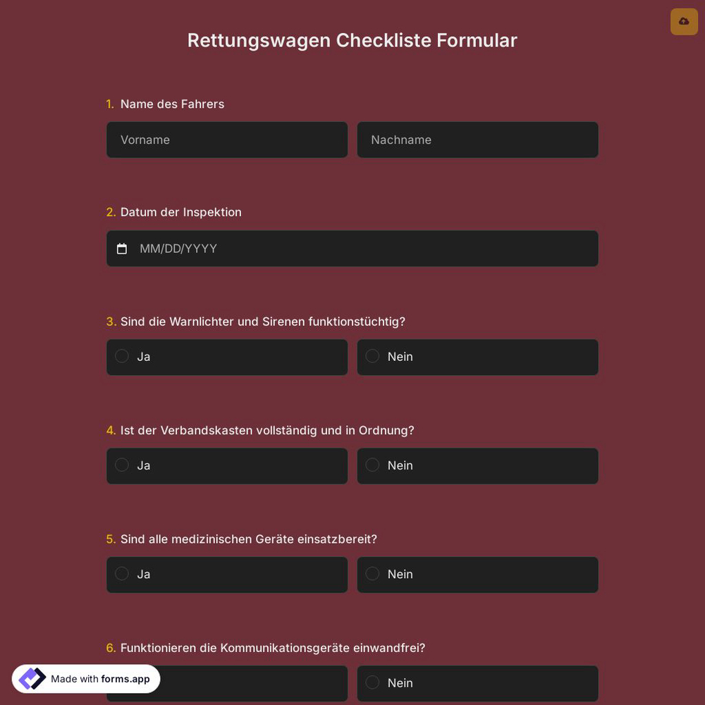 Rettungswagen Checkliste Formular