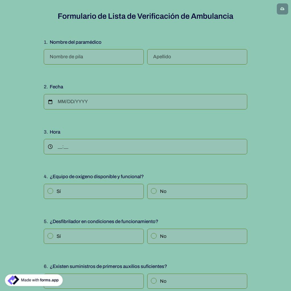 Formulario de Lista de Verificación de Ambulancia