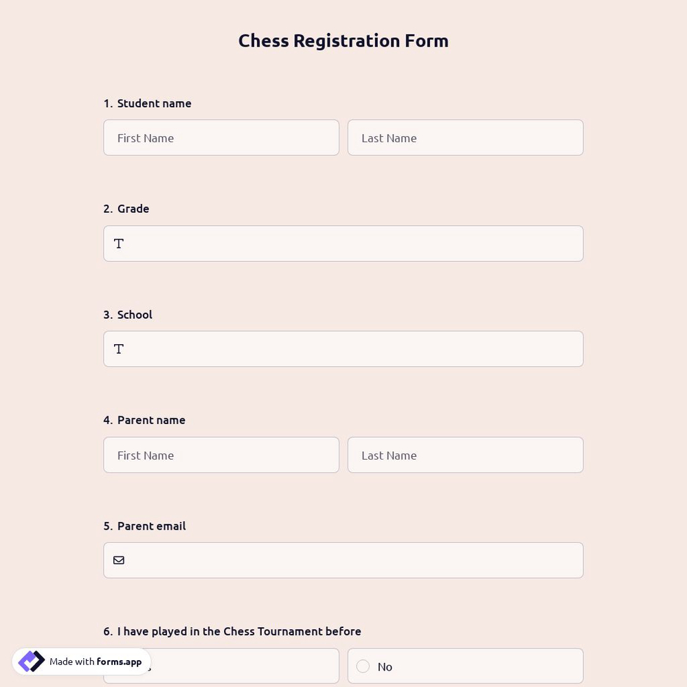Chess Registration Form
