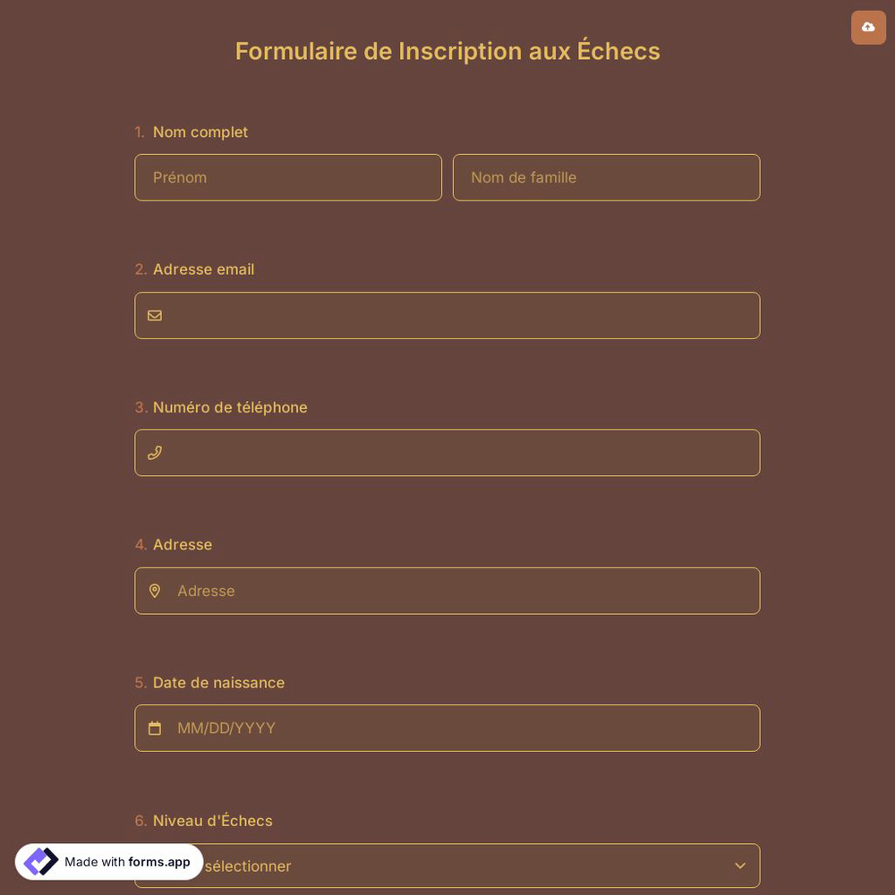 Formulaire de Inscription aux Échecs