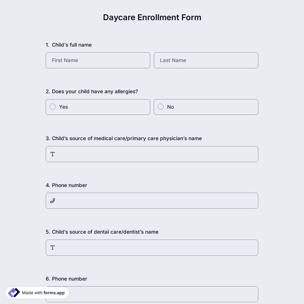 Daycare Enrollment Form