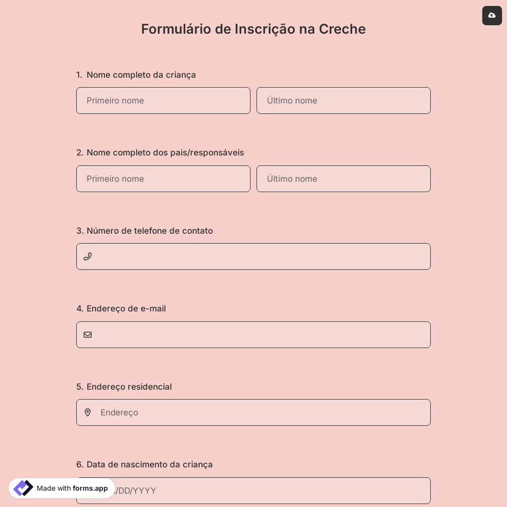 Formulário de Inscrição na Creche