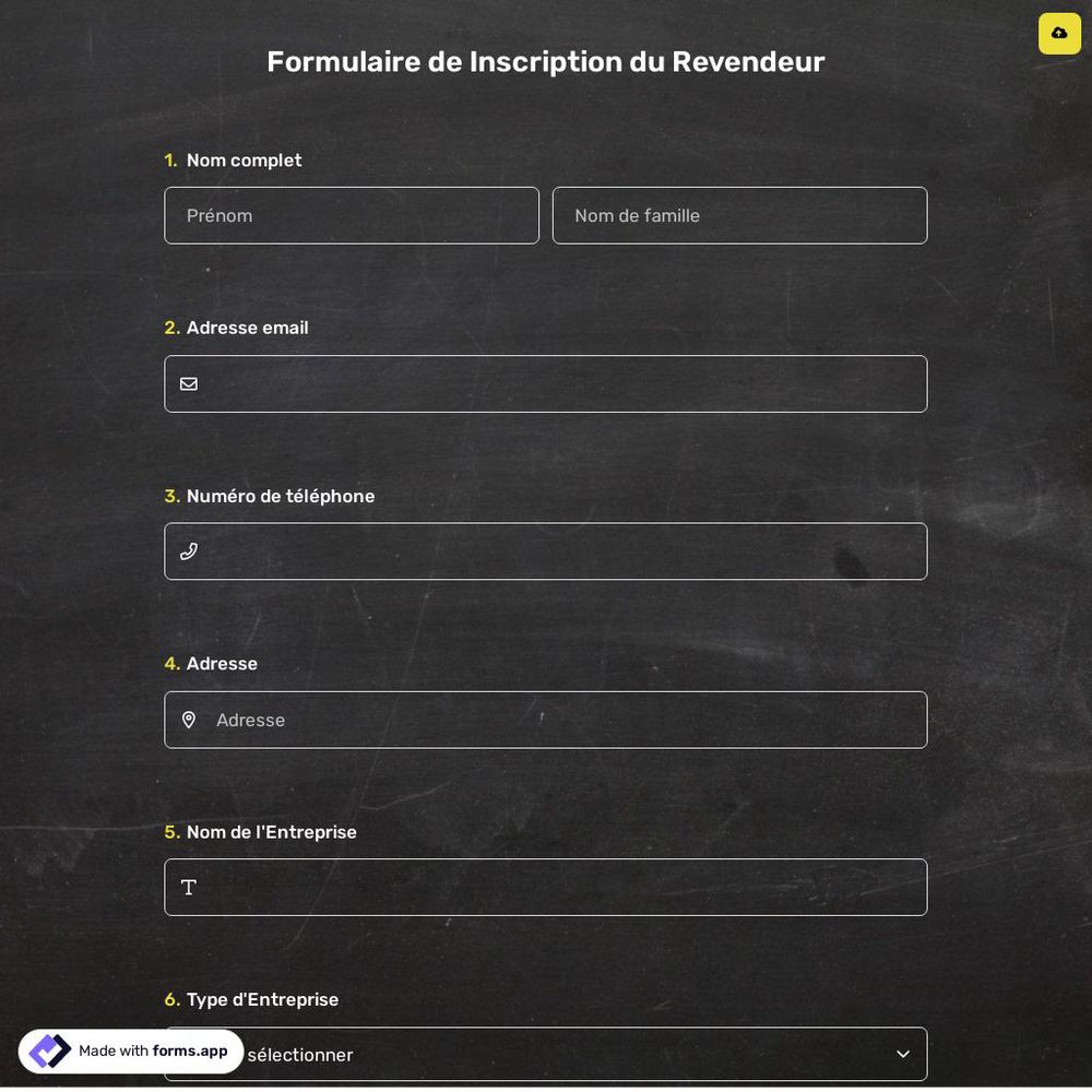 Formulaire de Inscription du Revendeur