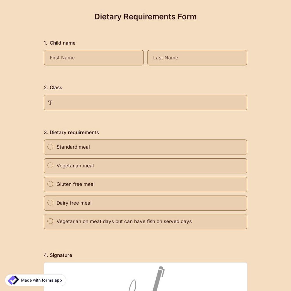 Dietary Requirements Form