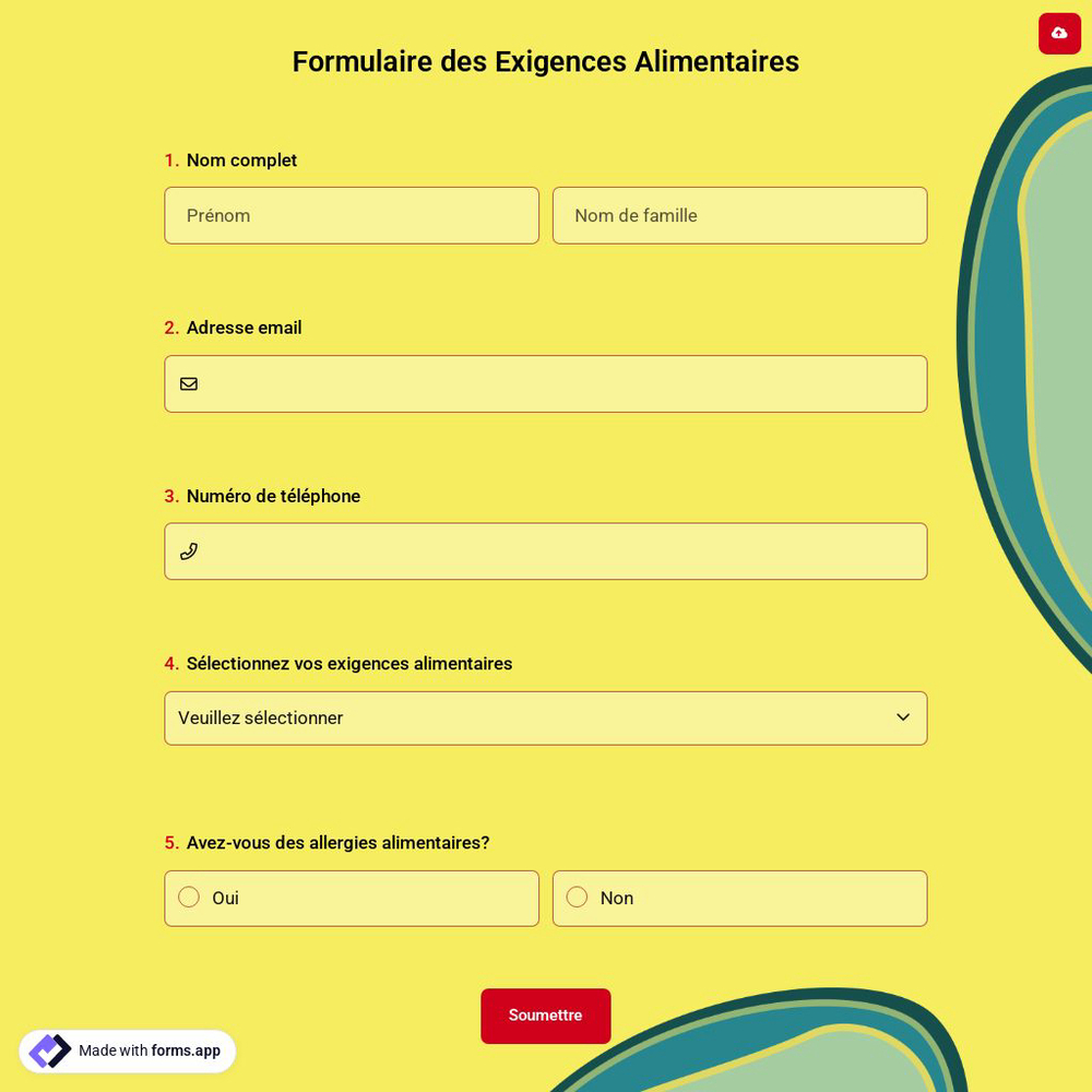 Formulaire des Exigences Alimentaires