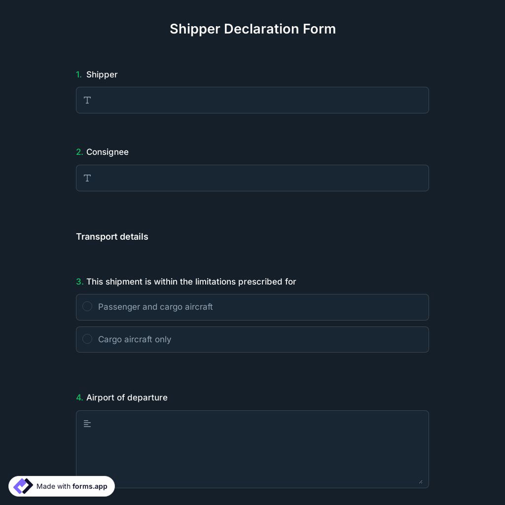 Shipper Declaration Form
