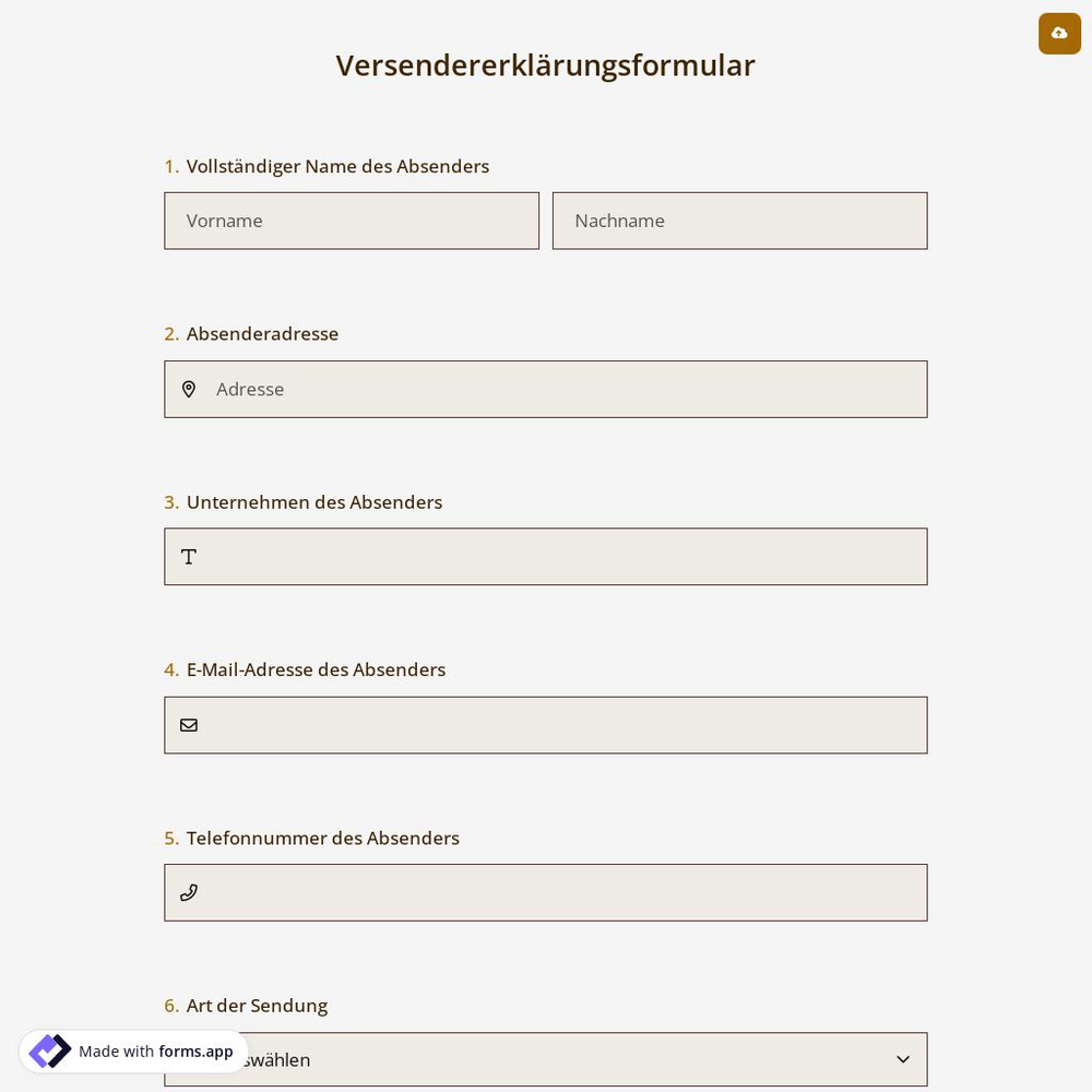Versendererklärungsformular