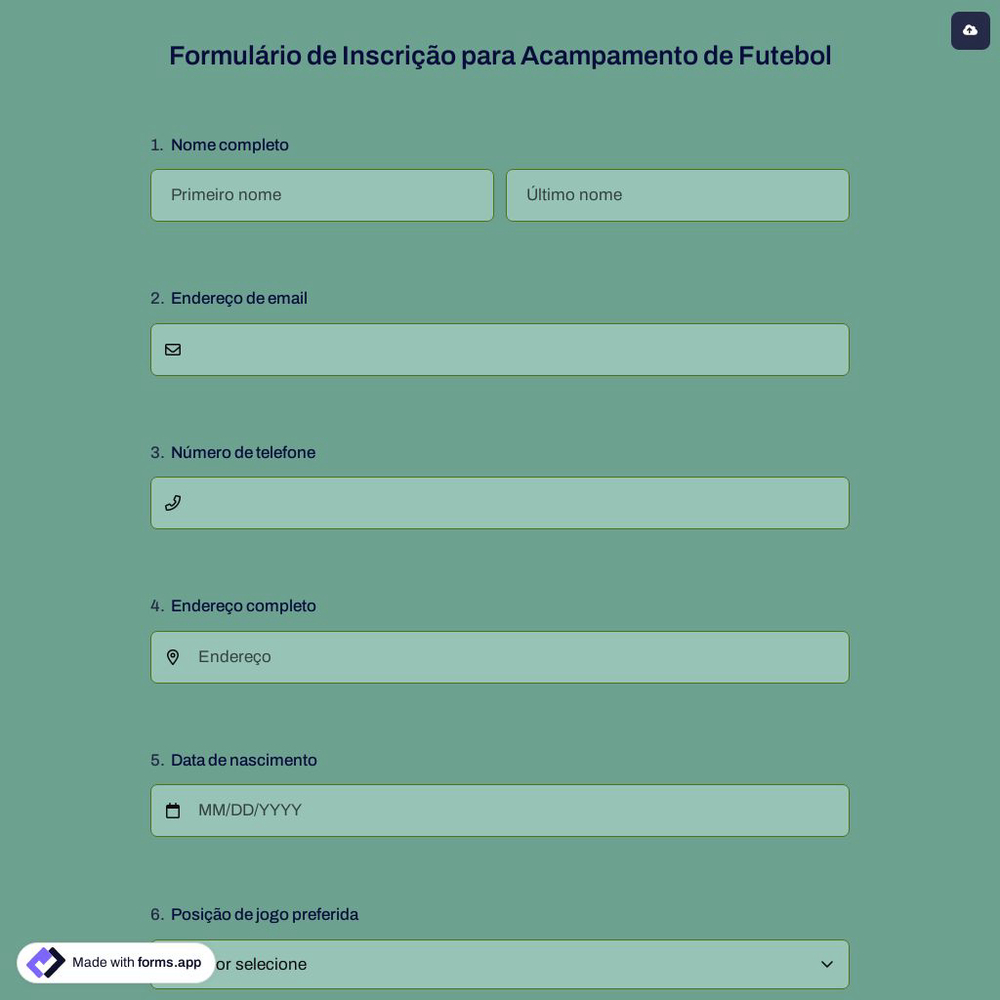Formulário de Inscrição para Acampamento de Futebol