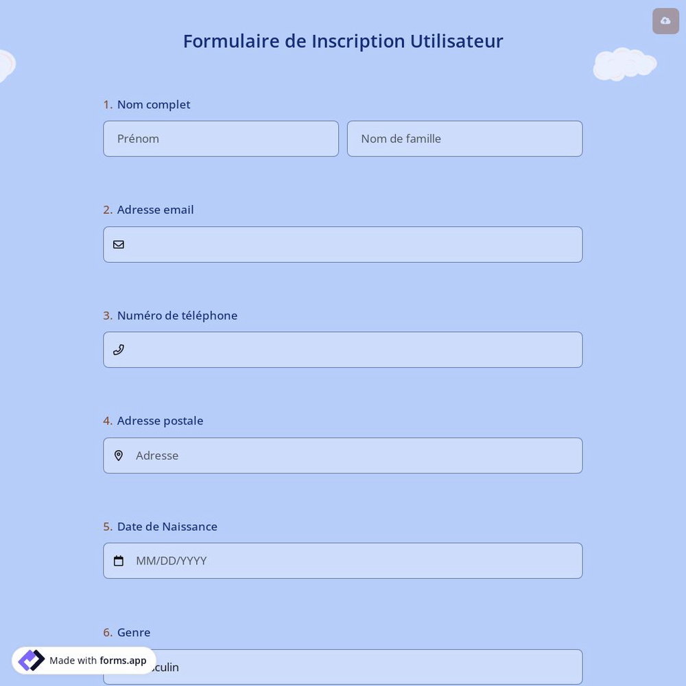 Formulaire de Inscription Utilisateur