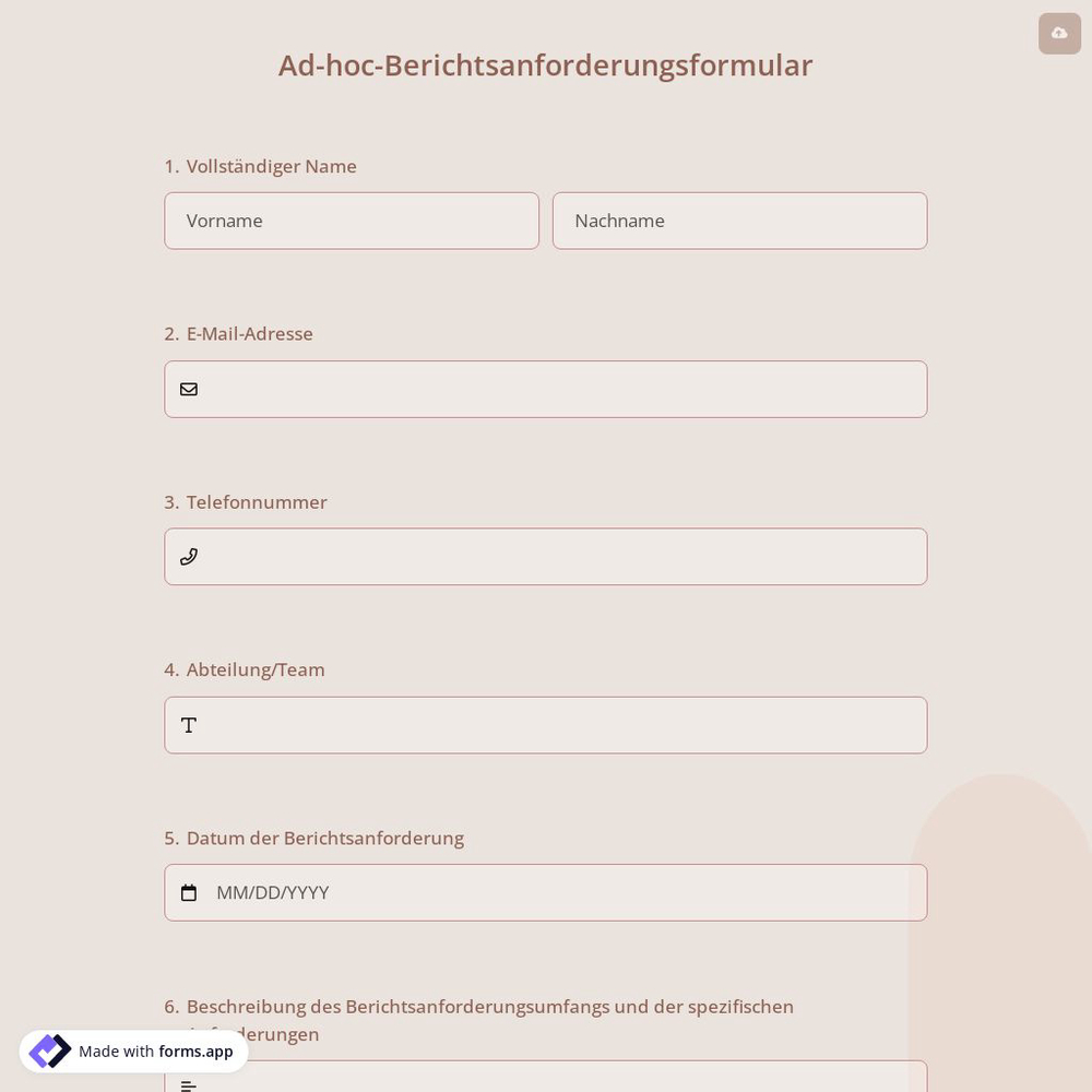 Ad-hoc-Berichtsanforderungsformular