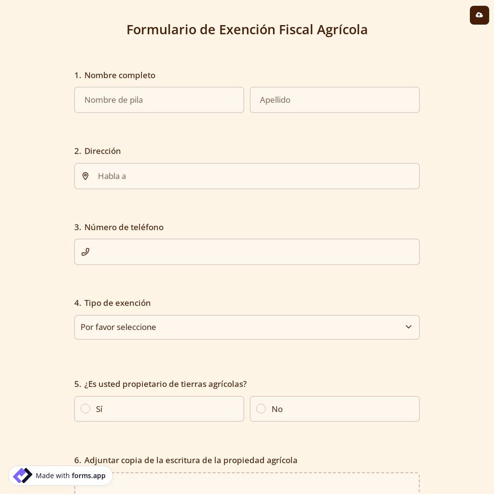 Formulario de Exención Fiscal Agrícola