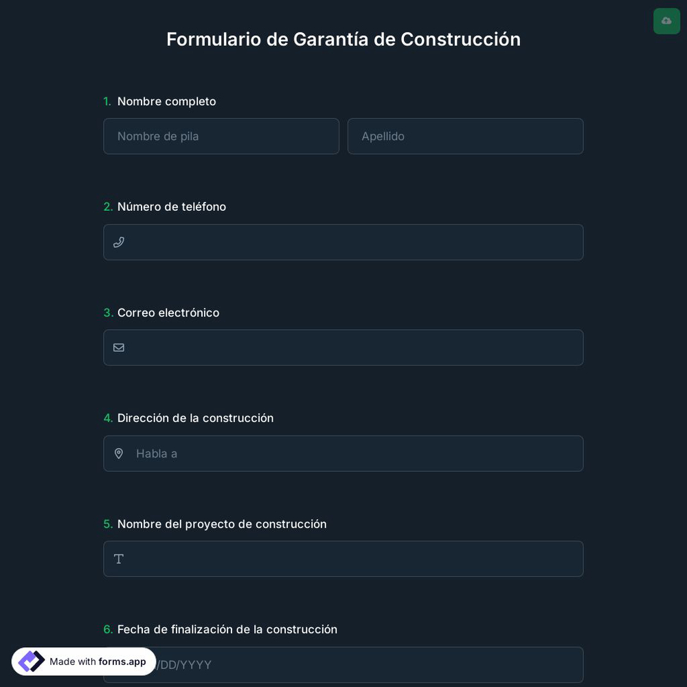 Formulario de Garantía de Construcción
