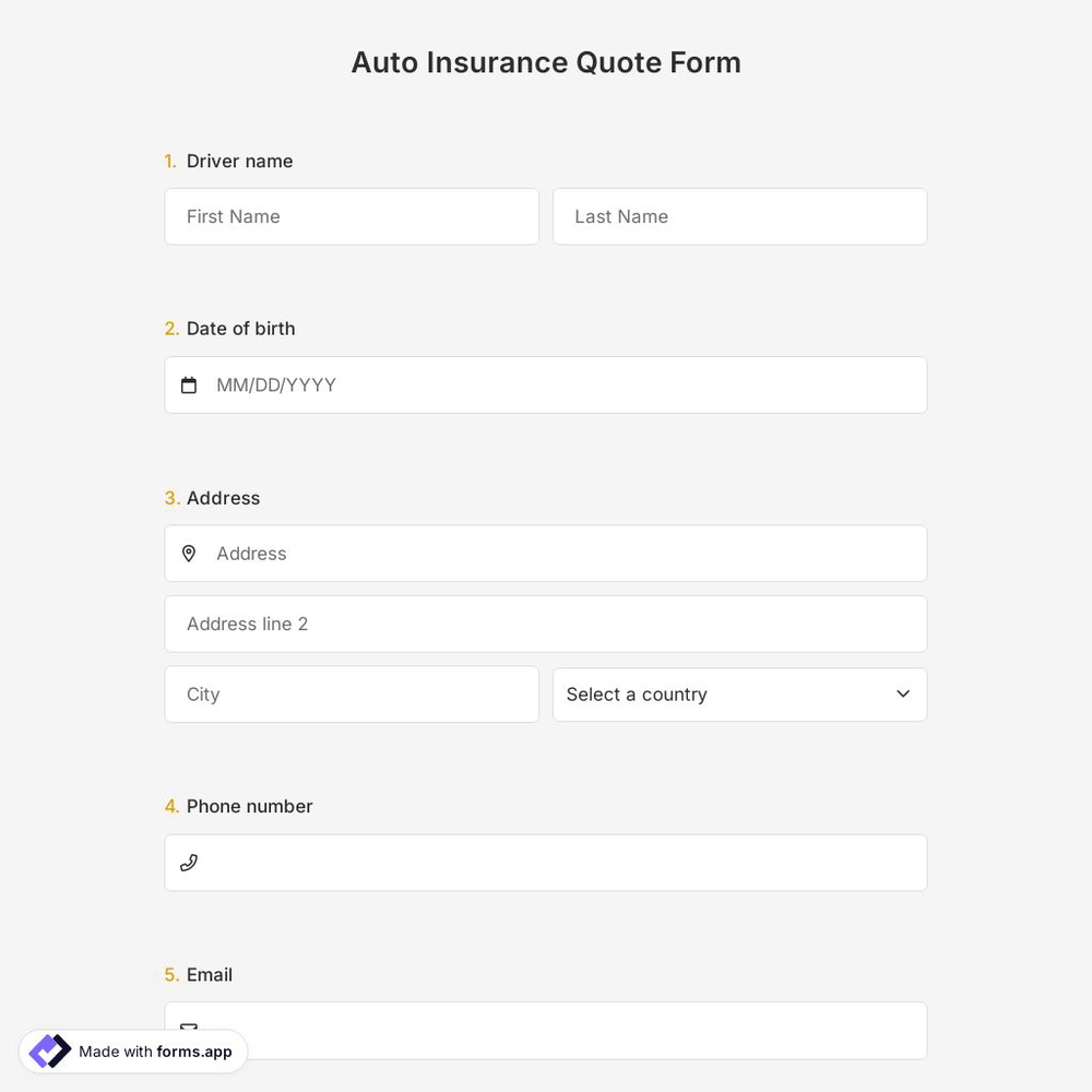 Auto Insurance Quote Form