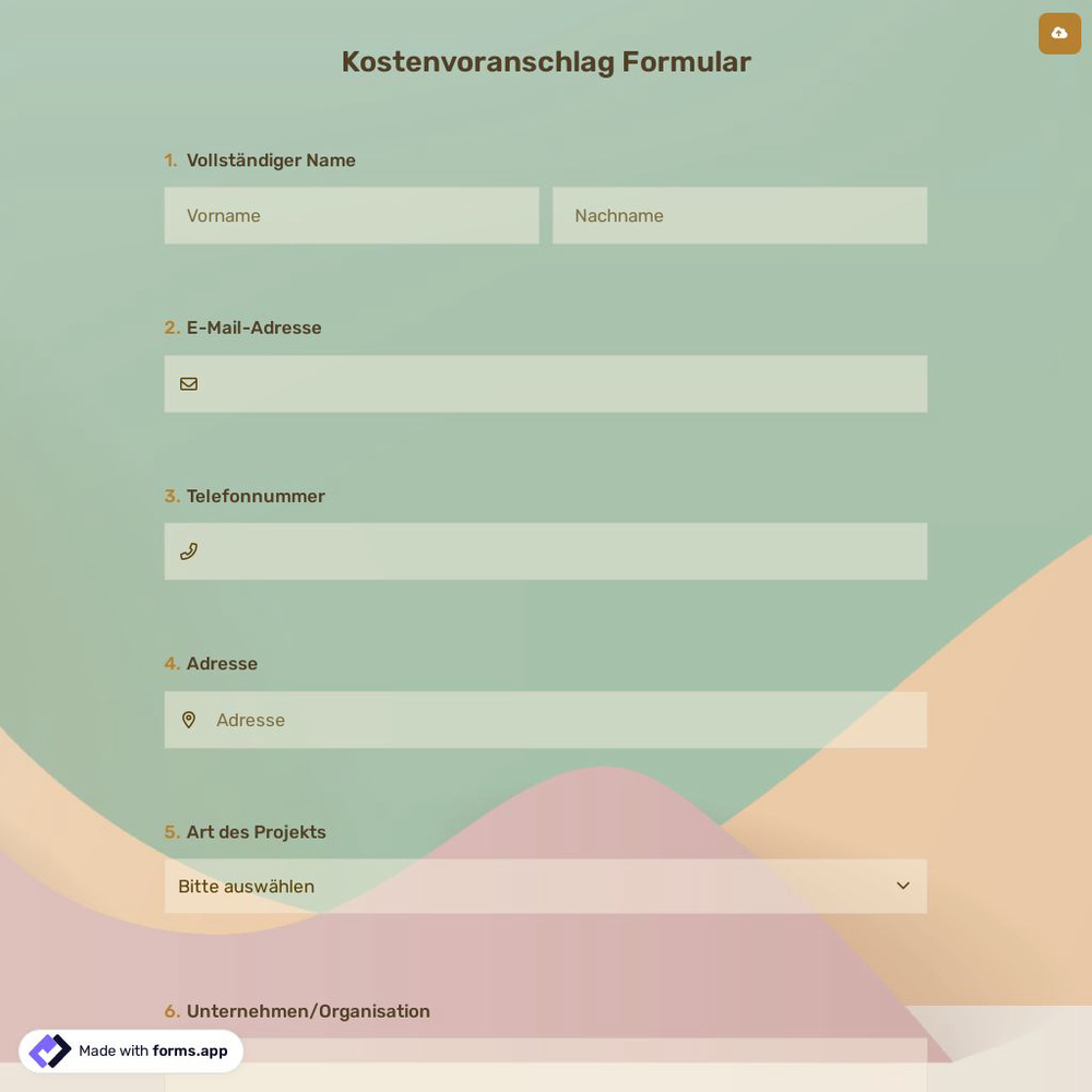 Kostenvoranschlag Formular
