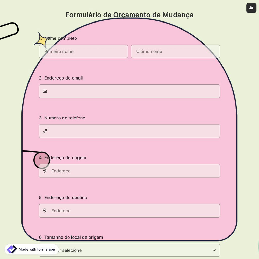 Formulário de Orçamento de Mudança